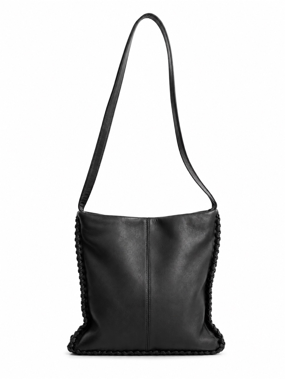 Kenneth Cole Black Leather Whipstitch Hobo Shoulder Bag Slouchy Y2K - Picture 2 of 13